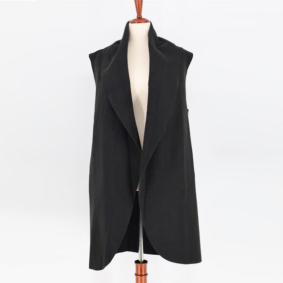 Halogen Women Black Fleece Casual Open Front Seamless Oversize Vest One Size - Picture 1 of 4